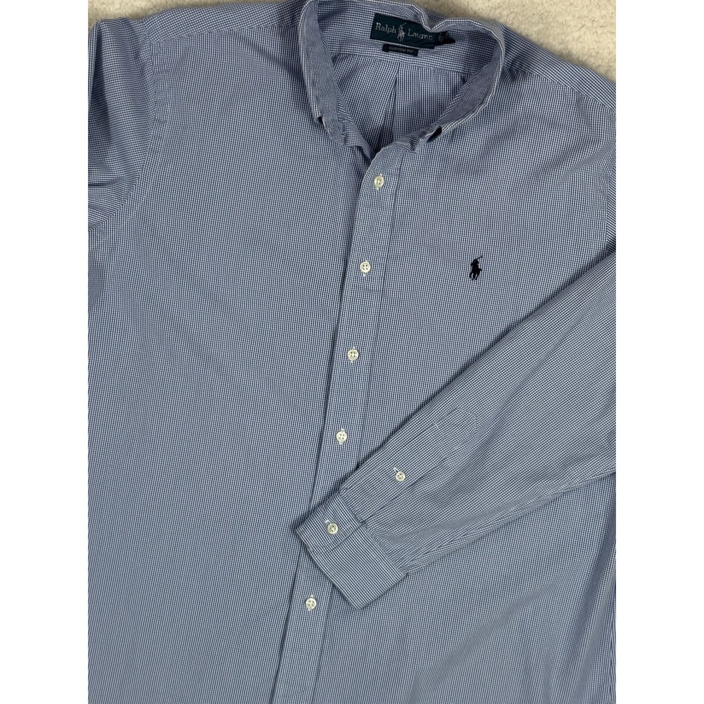 Ralph Lauren Mens XL Custom Fit Gingham Check Button Down Shirt Blue White